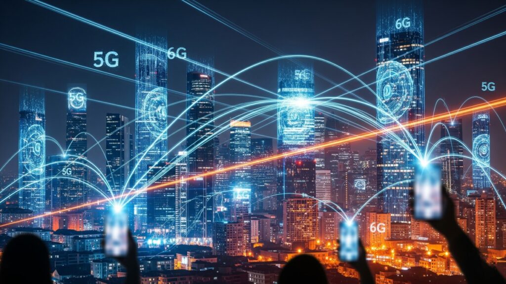5G and 6G network coverage in a futuristic city for USA carriers