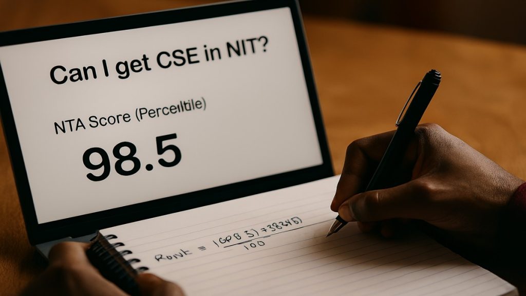 Student using the NTA score and percentile to predict rank from NTA score for JEE Advanced eligibility and NIT/CSE admission strategy.