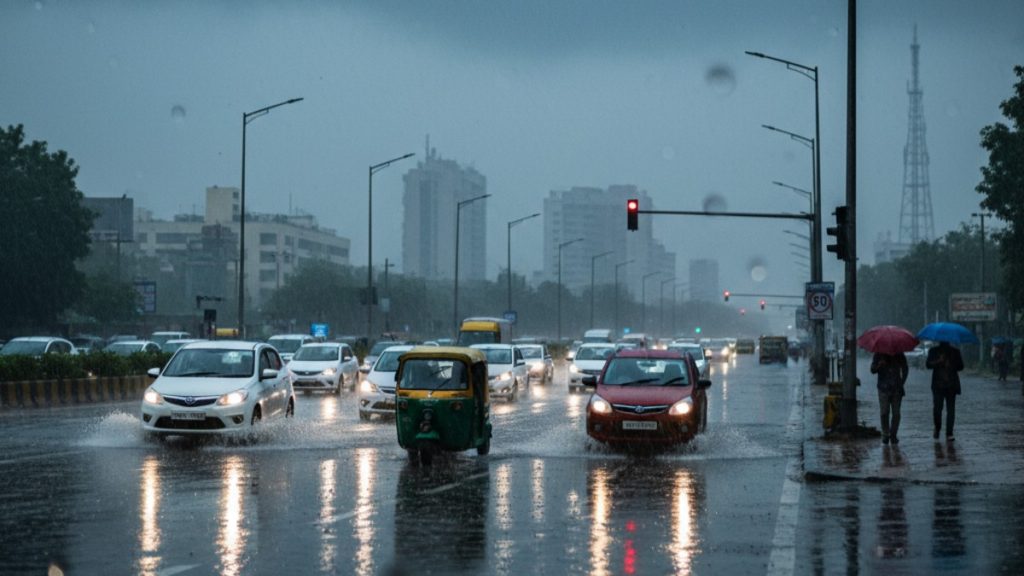 Delhi Weather: Rain Brings 8°C Temperature Drop, Waterlogging Disrupts Traffic 1 Delhi weather today rain brings temperature drop waterlogging traffic disruption NCR
