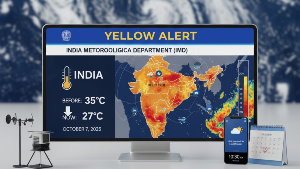 Delhi Weather: Rain Brings 8°C Temperature Drop, Waterlogging Disrupts Traffic 2 IMD weather forecast yellow alert Delhi NCR rain thunderstorm temperature drop
