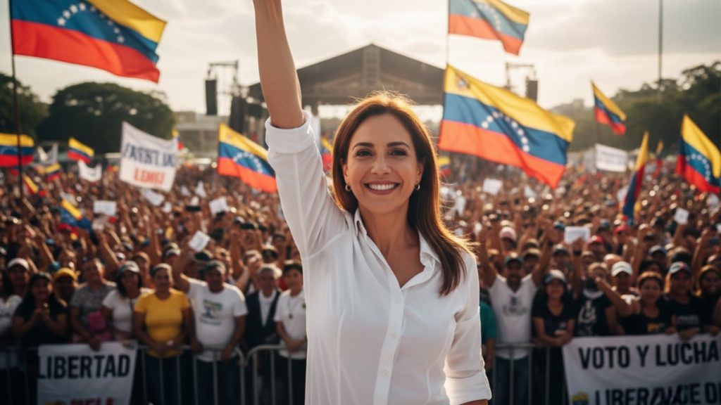 Nobel Peace Prize 2025: Maria Corina Machado Wins Amid Trump'S Claims And Controversy 1 Venezuelan Opposition Leader Maria Corina Machado celebrates Nobel Peace Prize 2025 win amidst democracy struggle.