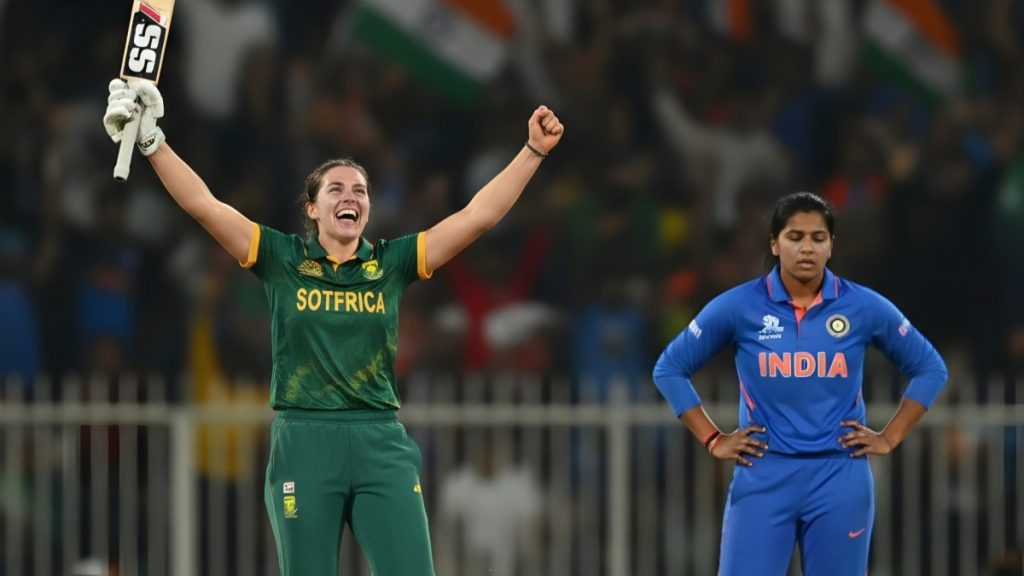 India Women vs South Africa Women: Kaur Blasts Top Order After Shock Loss: 2025 1 In the match India Women vs South Africa Women South Africa's Nadine de Klerk celebrating match victory while India captain Harmanpreet Kaur shows deep frustration after the shock loss.