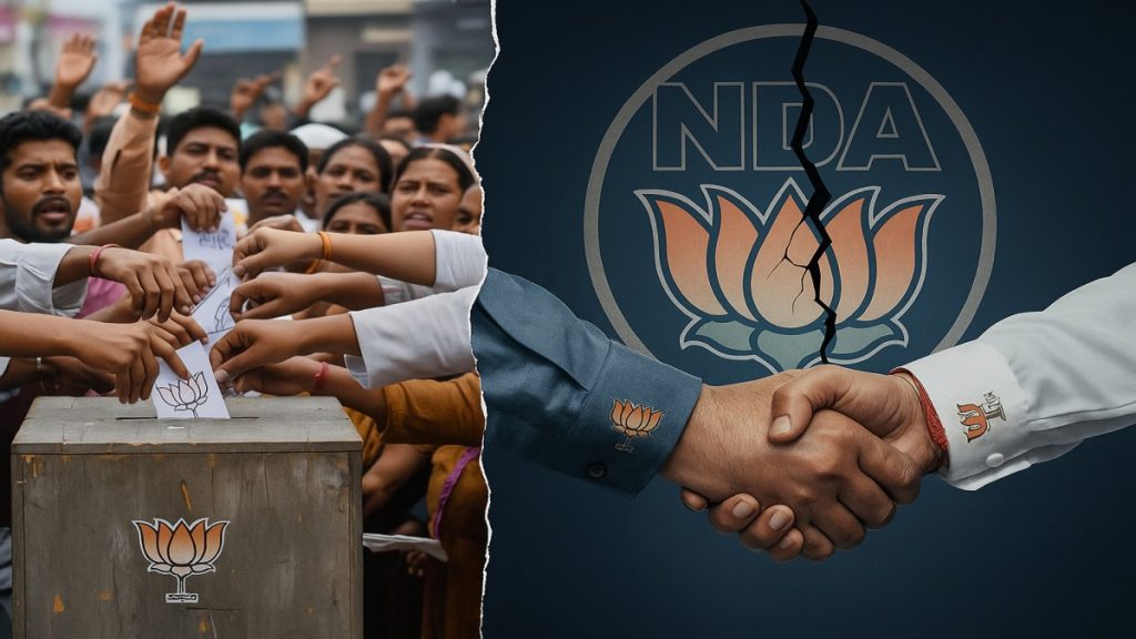 Conclusion image showing fragile unity in Bihar NDA coalition and the high stakes of the 2025 assembly election seat allocation.