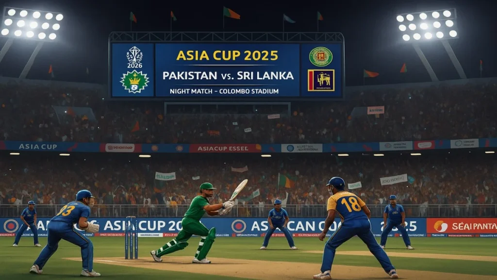 Sri Lanka vs Pakistan Asia Cup 2025 Super 4 cricket match at Abu Dhabi stadium.
